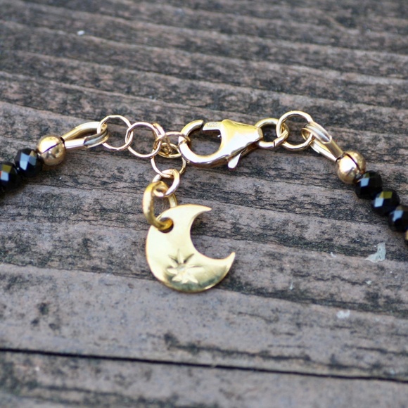 Sparkling Natural Black Spinel , Emerald and Sapphire Bracelet 14K Gold Filled - Picture 7 of 10